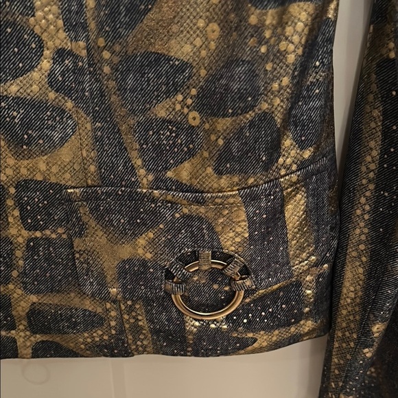Joseph Ribkoff Gold & Blue Made in Canada zip front statement Jacket, size 10 - Picture 7 of 11
